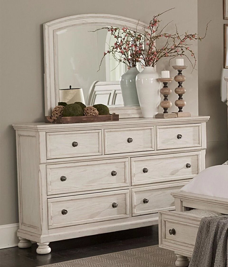 Queen Size 6pc Storage Bed Dresser Mirror White H281036