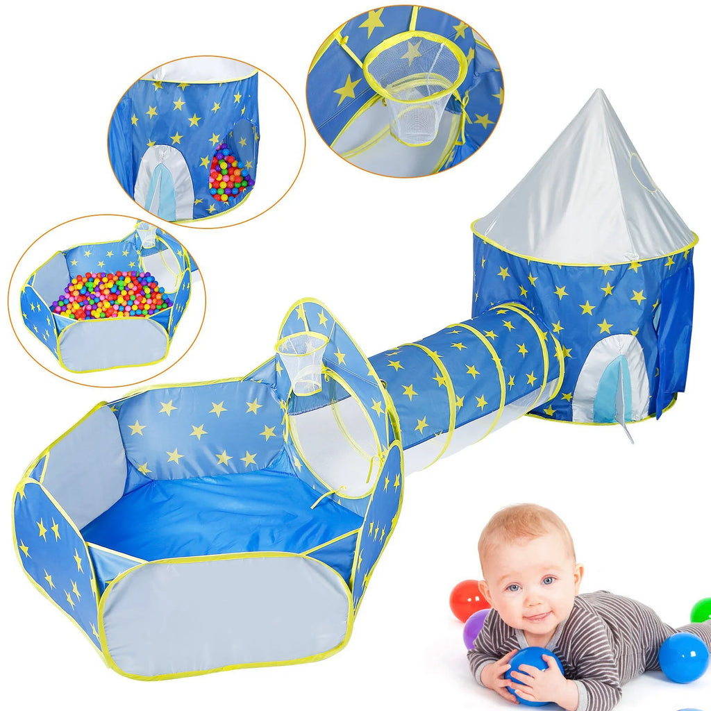 3 in 1 Foldable Kids Play Tent with Storage Bag, Blue X555