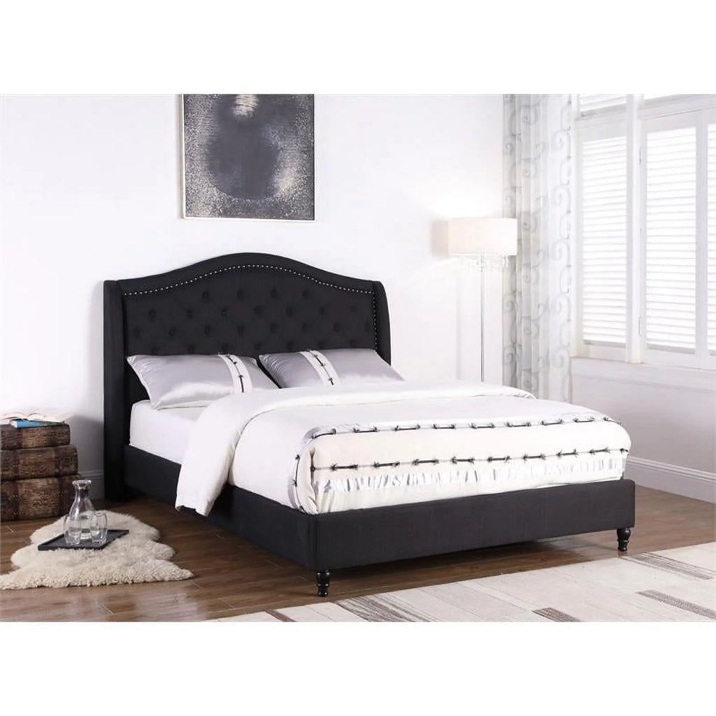 Black Fabric Upholstered Tufted King Platform Bed W553839