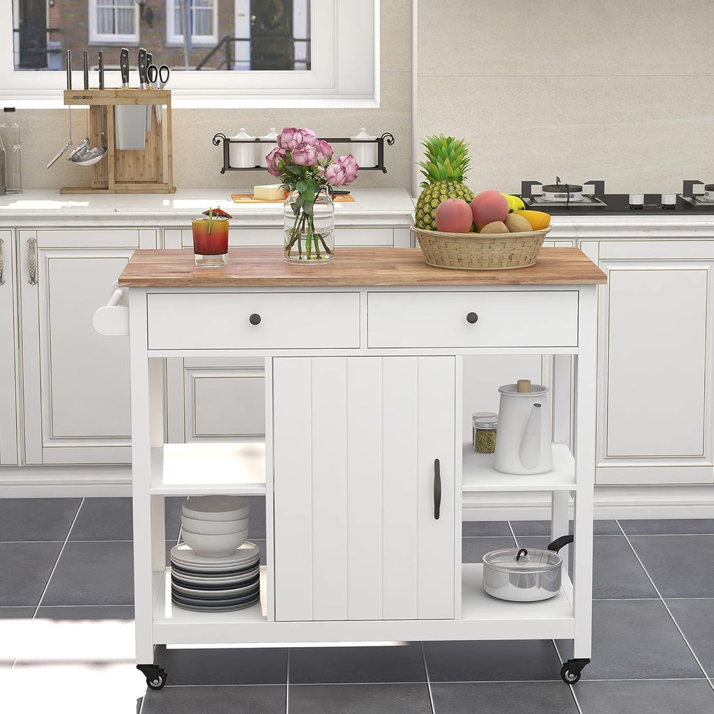 Black Wood Kitchen Cart with Storage and Drawers V588