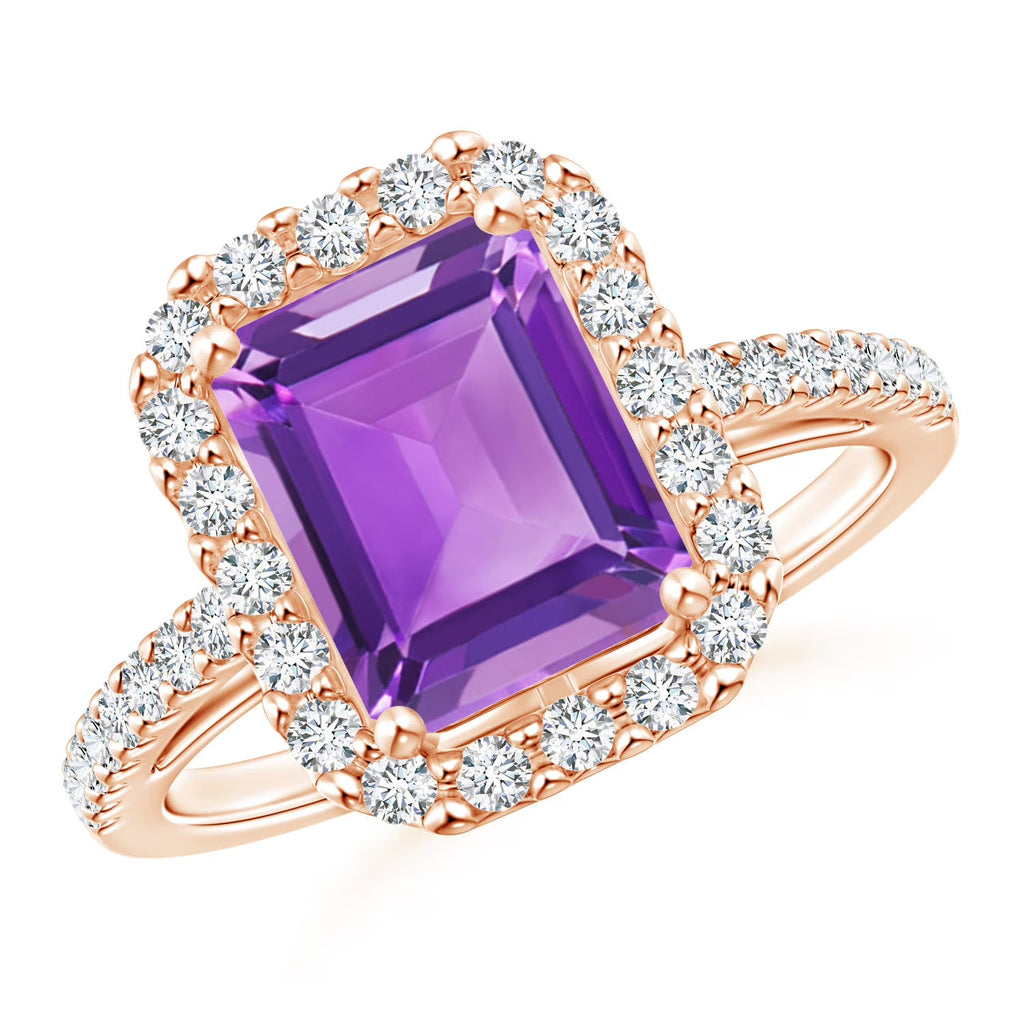 Natural 2.2 Ct. Amethyst with Diamond Halo Ring in 14K Rose Gold L5946