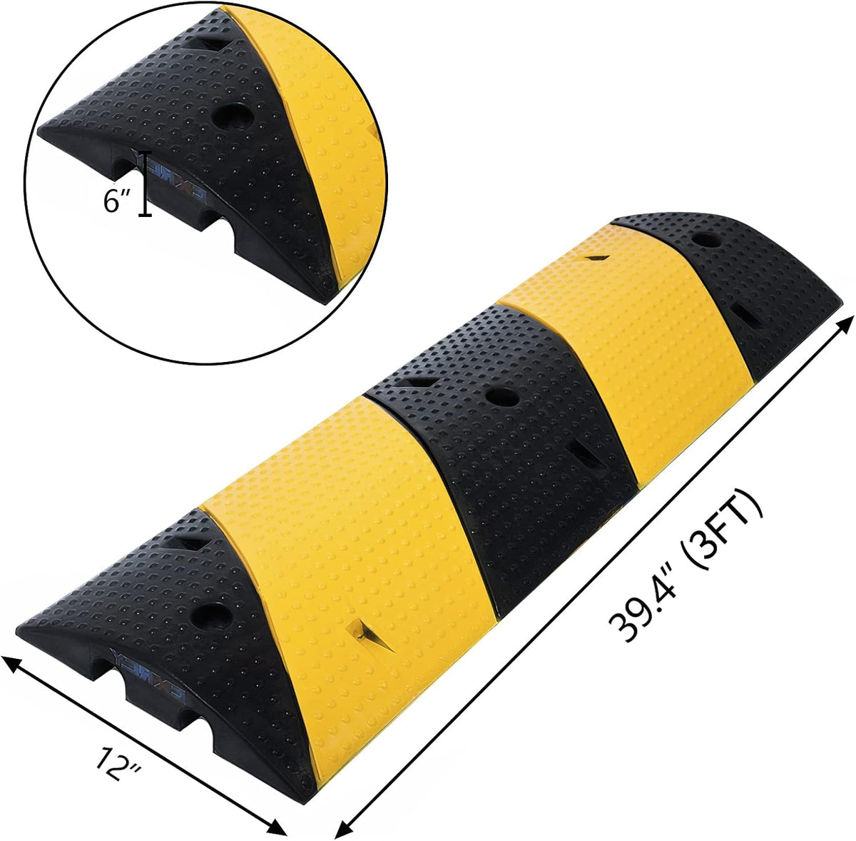 Driveway Speed Bumps 1 Pack 2-Channel 3FT Modular Traffic Rubber Speed Bump Heavy Duty Cable Protector Ramp with 3 Bolts W587