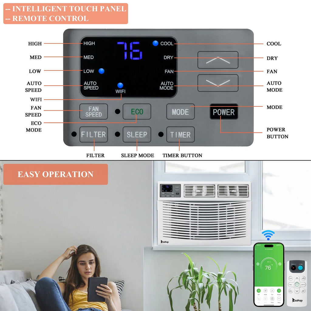 8000BTU Window Air Conditioner with Remote Control H832543
