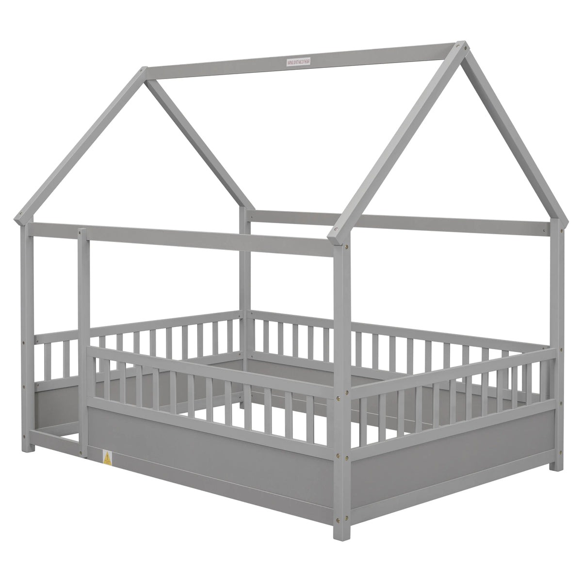 Full Size Gray Wood Floor Bed Frame with Guardrails U2036