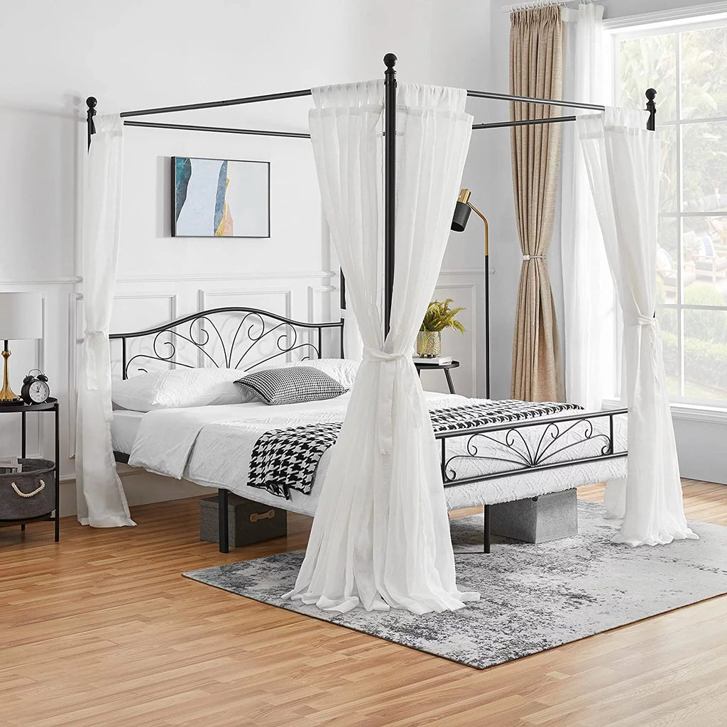 Queen Black Canopy Platform Bed Frame with Headboard and Footboard I728765