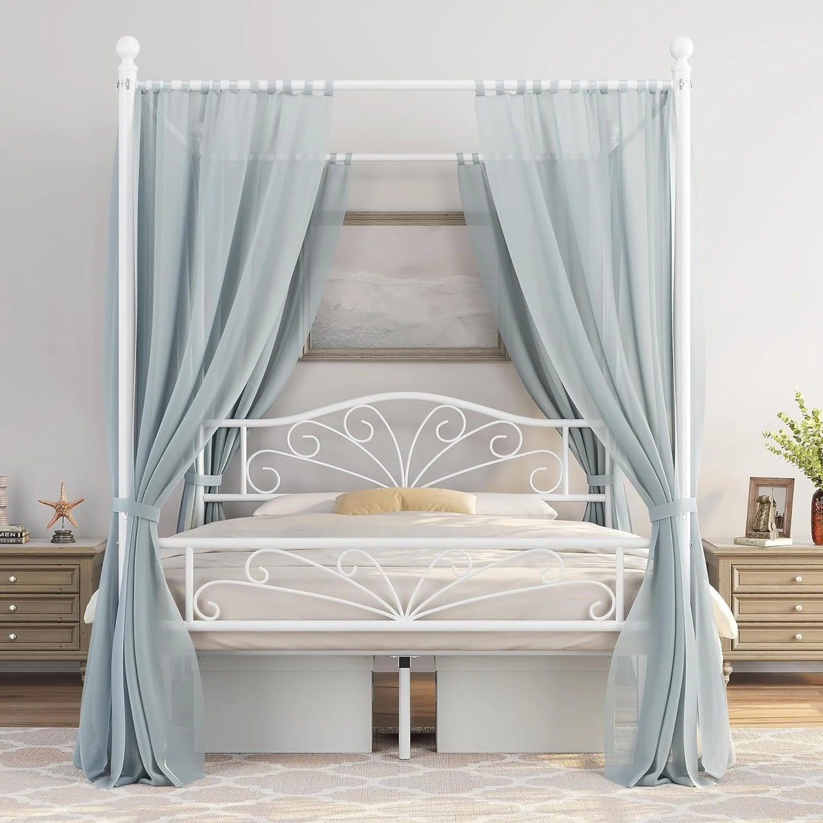 Queen Black Canopy Platform Bed Frame with Headboard and Footboard I728765
