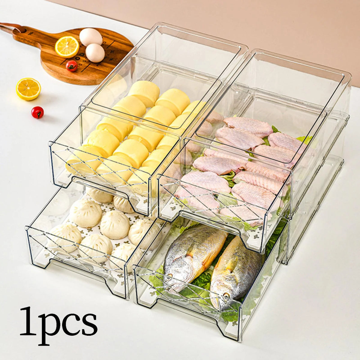 Clear Refrigerator Organizer with Removable Drain Tray B96743