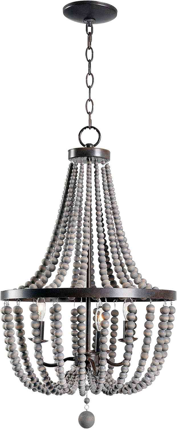 Wood Bead Chandelier, 28 Inch Height, 16 Inch Diameter, Golden Bronze Finish N302181