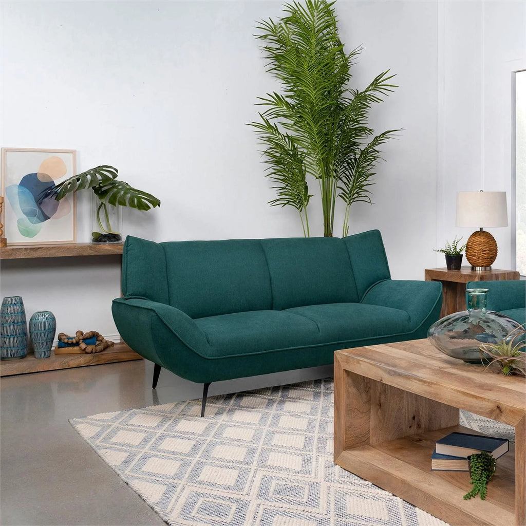 Teal Fabric Upholstered Wing Back Loveseat Z7846