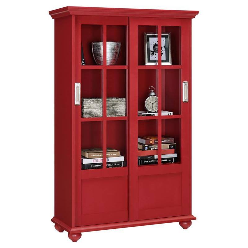 Red Bookcase with Sliding Glass Doors X308162