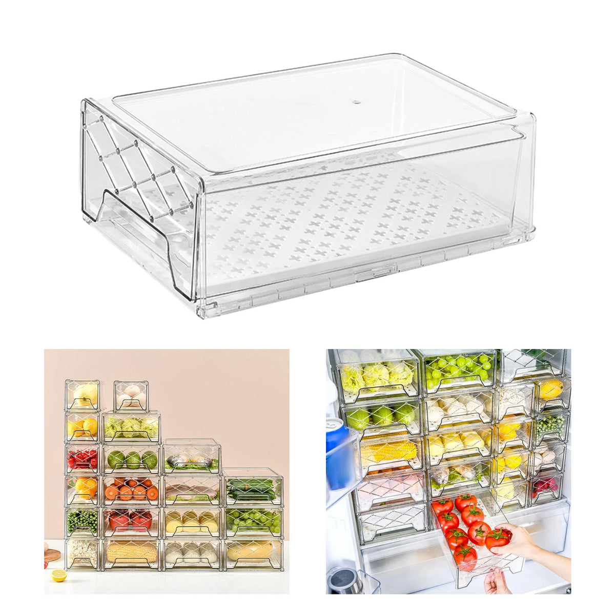 Clear Refrigerator Organizer with Removable Drain Tray B96743