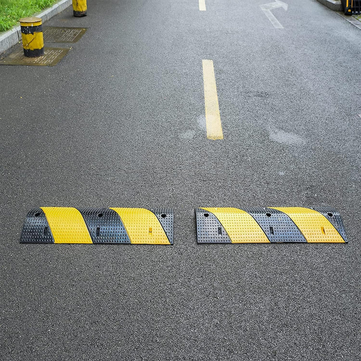 Driveway Speed Bumps 1 Pack 2-Channel 3FT Modular Traffic Rubber Speed Bump Heavy Duty Cable Protector Ramp with 3 Bolts W587