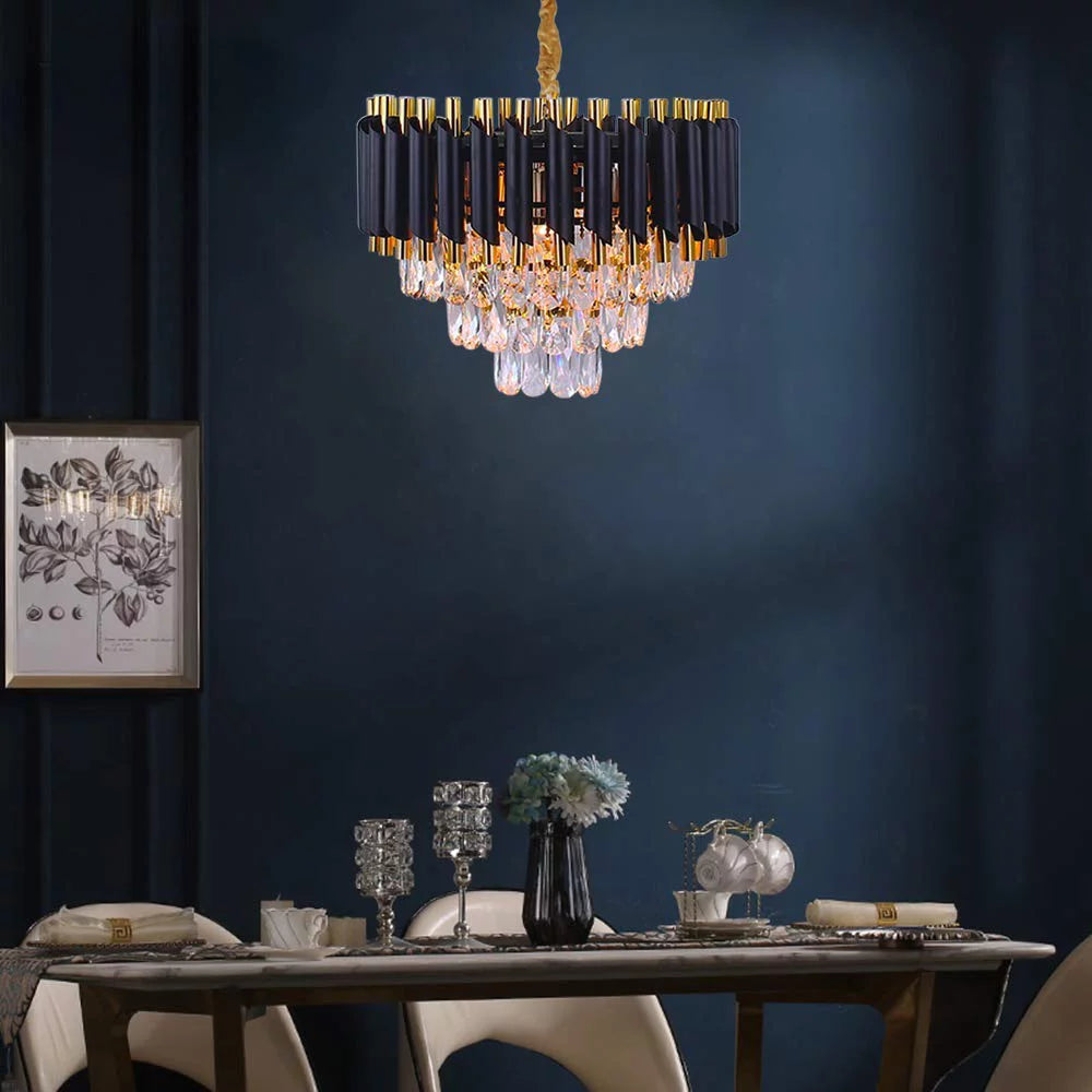 Black 3-Tier Crystal Chandelier L7488