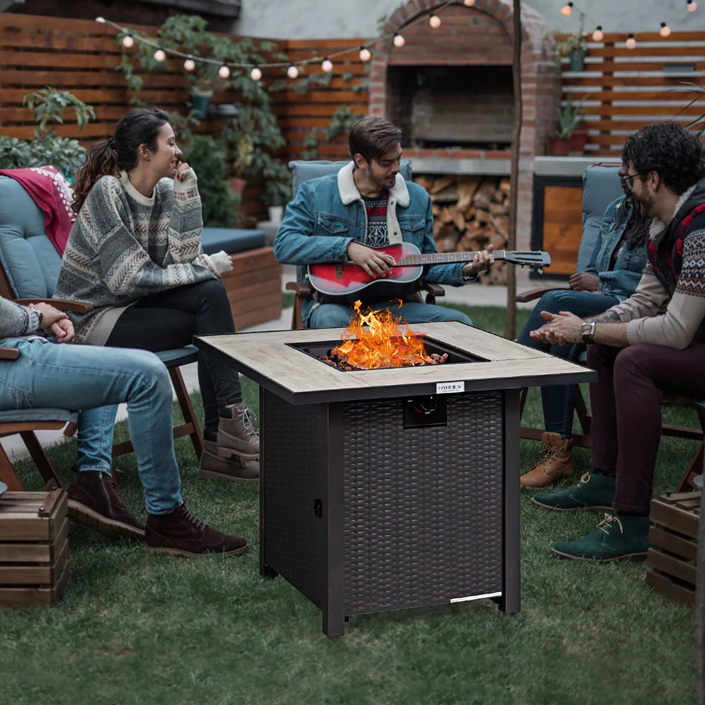 30'' Square Propane Gas Fire Pit Table 50,000 BTU with Cover Y70348