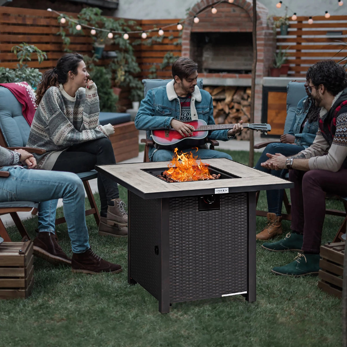 30'' Square Propane Gas Fire Pit Table 50,000 BTU with Cover Y70348