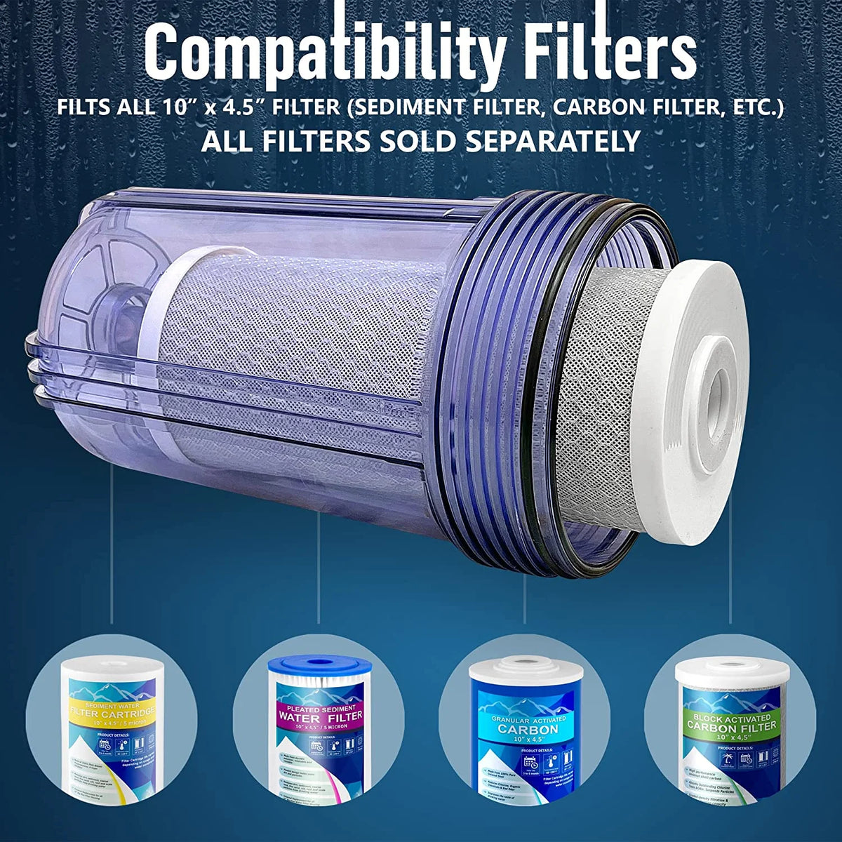 10 x 4.5” Whole House Filter Purifier System, Transparent, 3 Sets J927