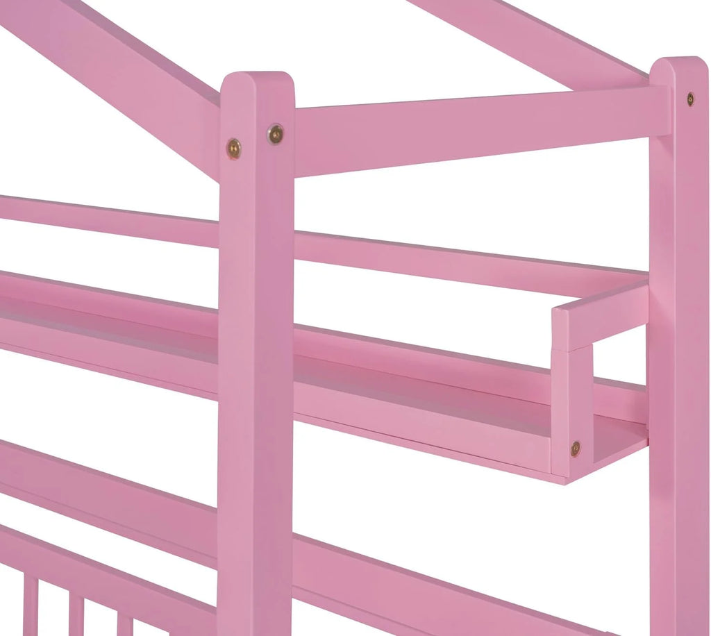 Twin Size Wooden House Bed with Trundle and Storage Shelves Z43439