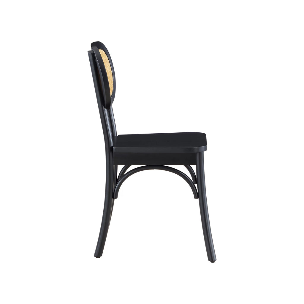 Black Rattan and Solid Wood Dining Chairs B4089