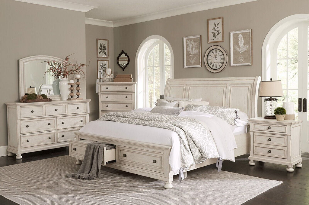 Queen Size 6pc Storage Bed Dresser Mirror White H281036
