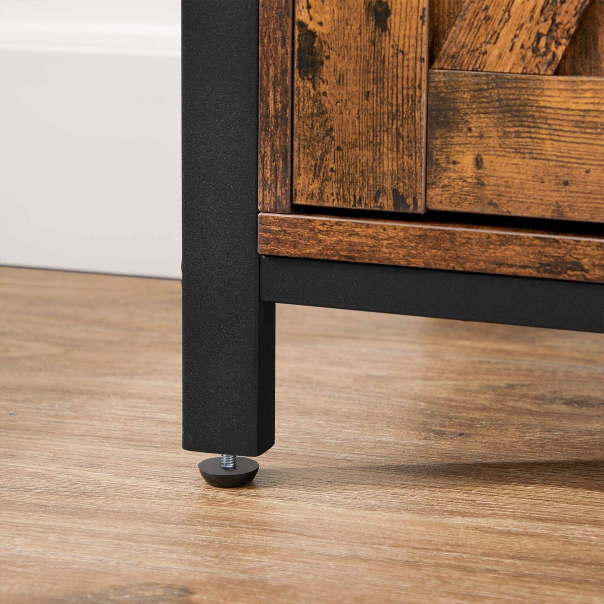 Rustic Brown Black Storage Sideboard with Barn Door E136933