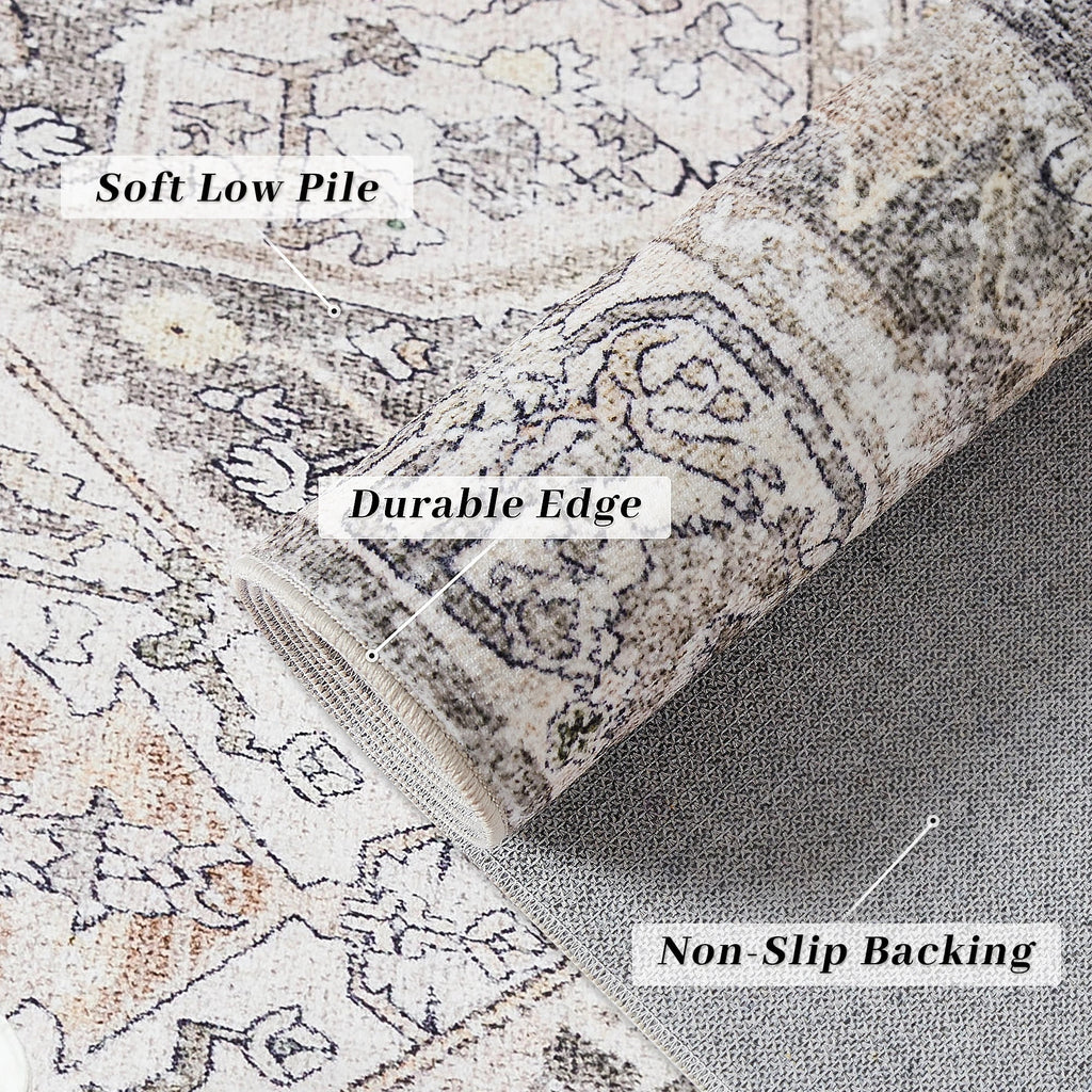 5' x 7' Washable Brown Area Rugs Non-slip D360