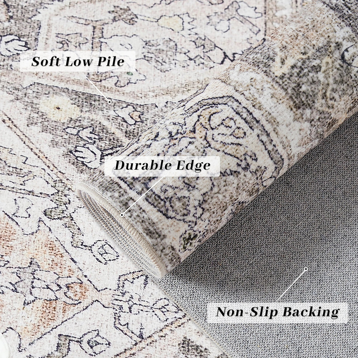 5' x 7' Washable Brown Area Rugs Non-slip D360