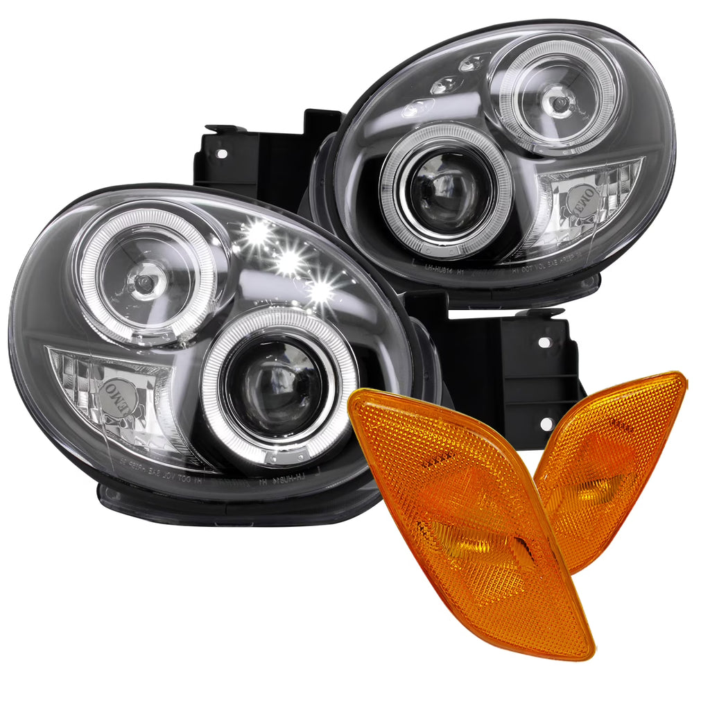 Black Halo LED Projector Headlights with Amber Side Markers Pair Y4786
