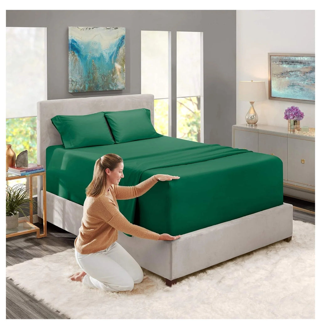 Green 4 Piece Queen Size Extra Deep Pocket Sheets Z228295