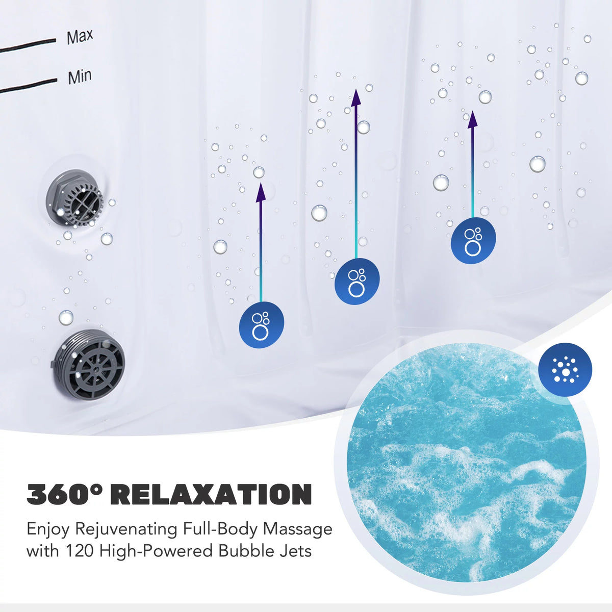 6x6ft PVC Inflatable Spa Tub with Heater & 120 Massaging Jets W81870