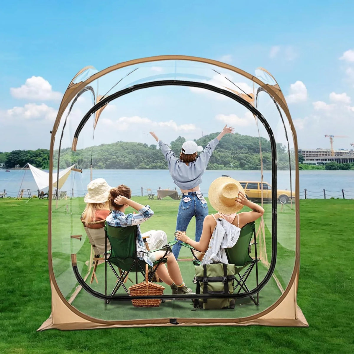 Pop-Up Tent with Removable Top Cover and Mesh Windows X404278