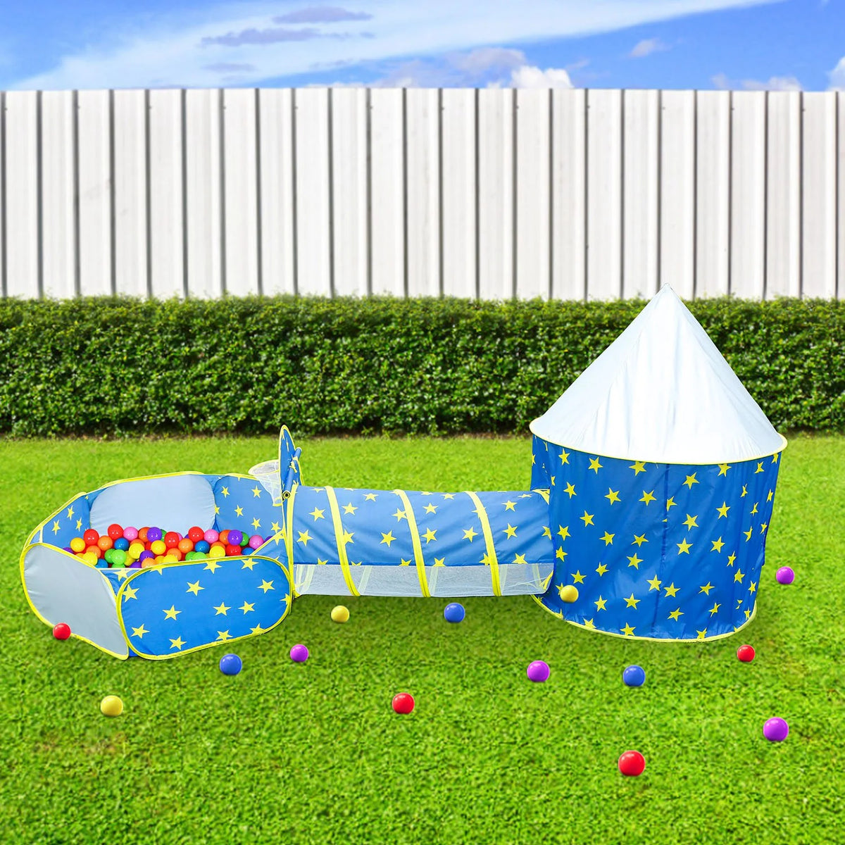 3 in 1 Foldable Kids Play Tent with Storage Bag, Blue X555