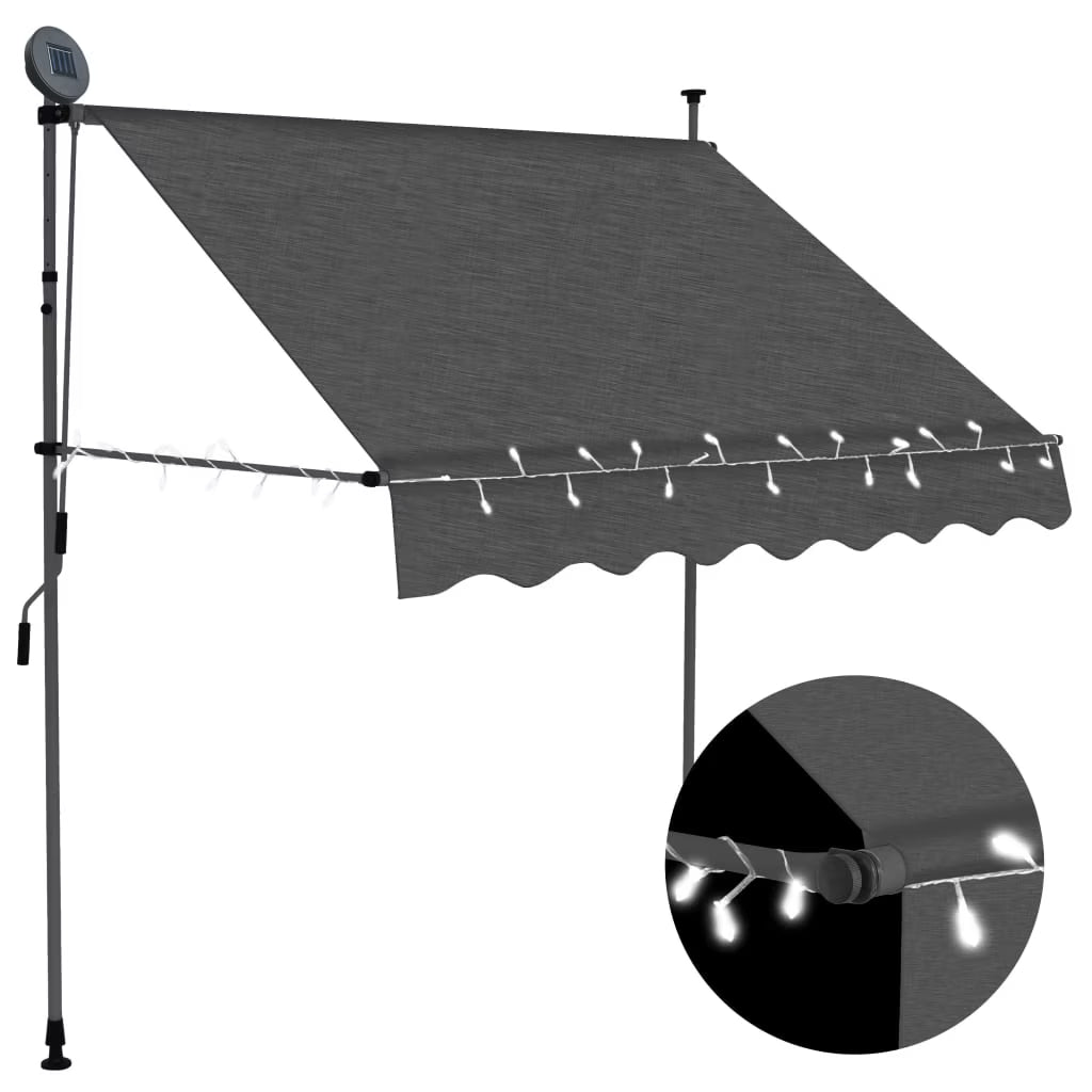 78.7" Anthracite Manual Retractable Awning with LED V4114