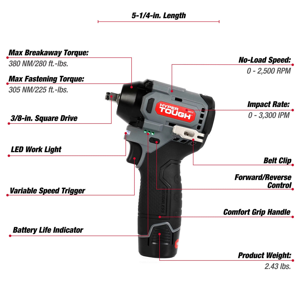 12V Max Lithium-Ion Brushless Impact Wrench with 2.0Ah Battery and Charger S666