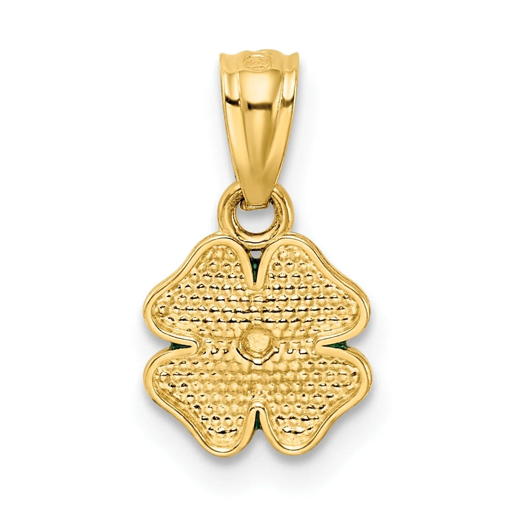 14K Yellow Gold Green Enameled Four Leaf Clover Pendant Charm with Rope Chain Necklace 16'' S518331