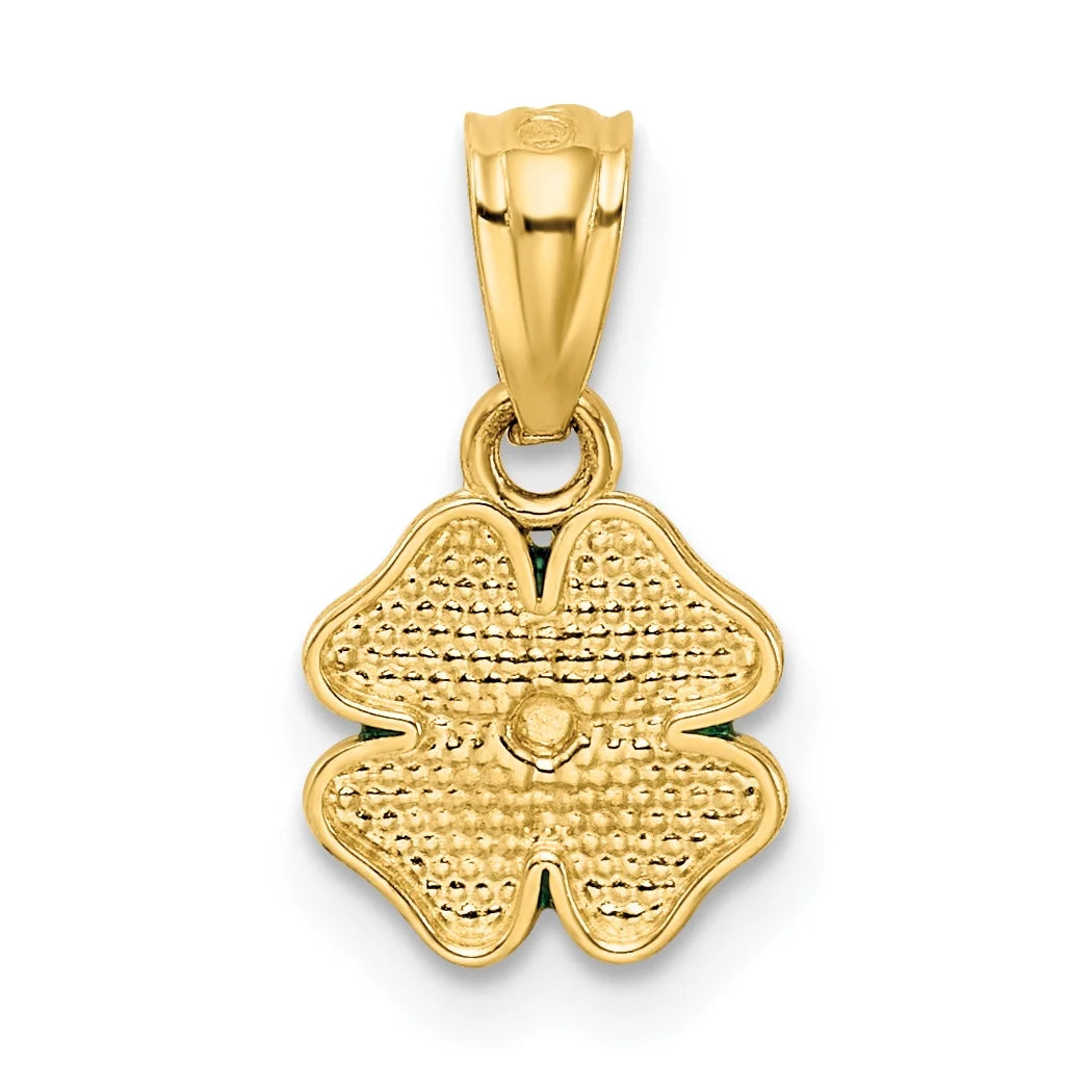 14K Yellow Gold Green Enameled Four Leaf Clover Pendant Charm with Rope Chain Necklace 16'' S518331