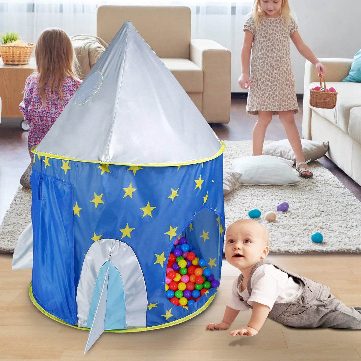 3 in 1 Foldable Kids Play Tent with Storage Bag, Blue X555