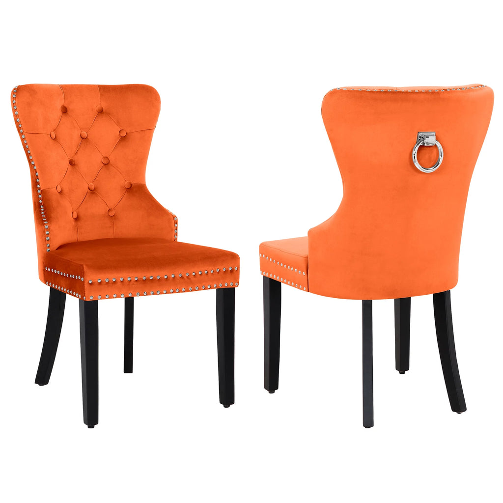 Orange Velvet Dining Chairs Set of 2 D6947