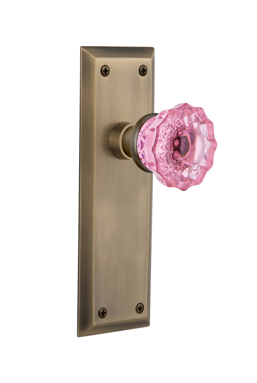 Crystal Pink Glass Door Knob in Antique Brass G963