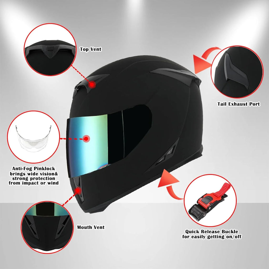 Full Face Motorcycle Helmet Matt Black Large B3889