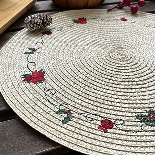Christmas Placemats Set of 4 Round Embroidered Table Mats C320