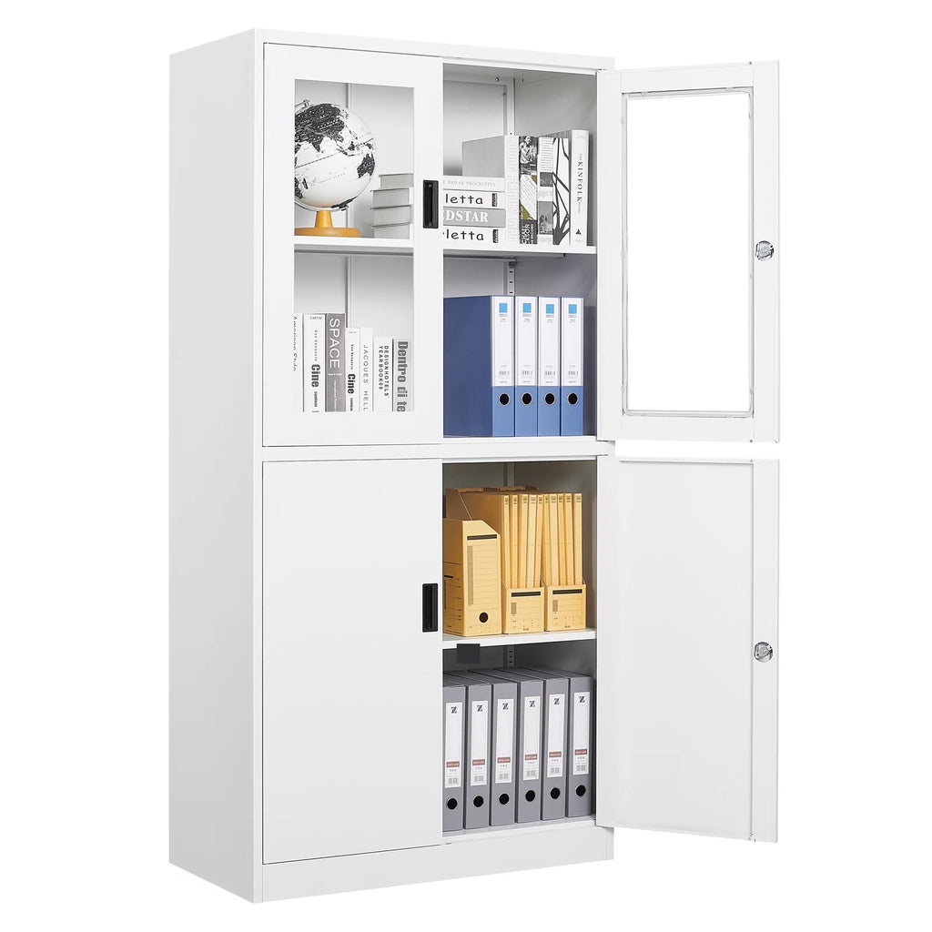 Metal Storage Cabinet with Glass Lockable Door and 2 Adjustable Shelves G554