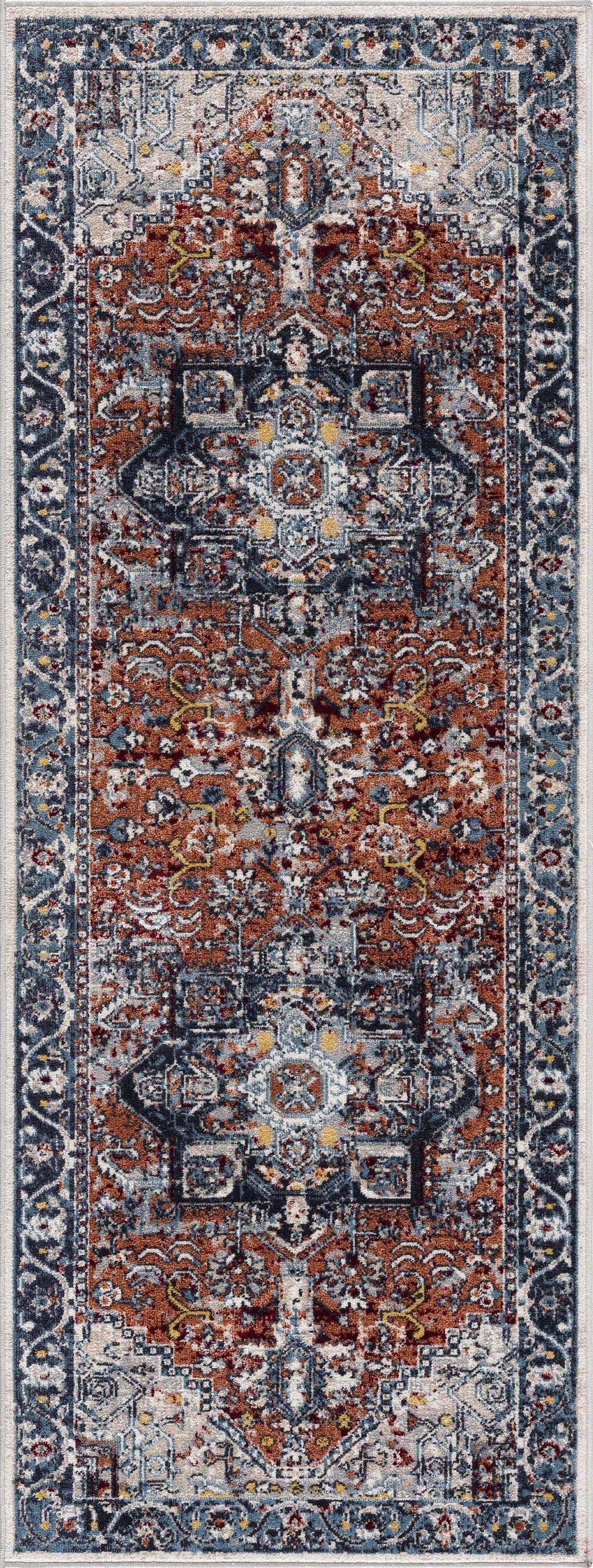 Blue Terra Cotta Cream Persian Area Rug X24492
