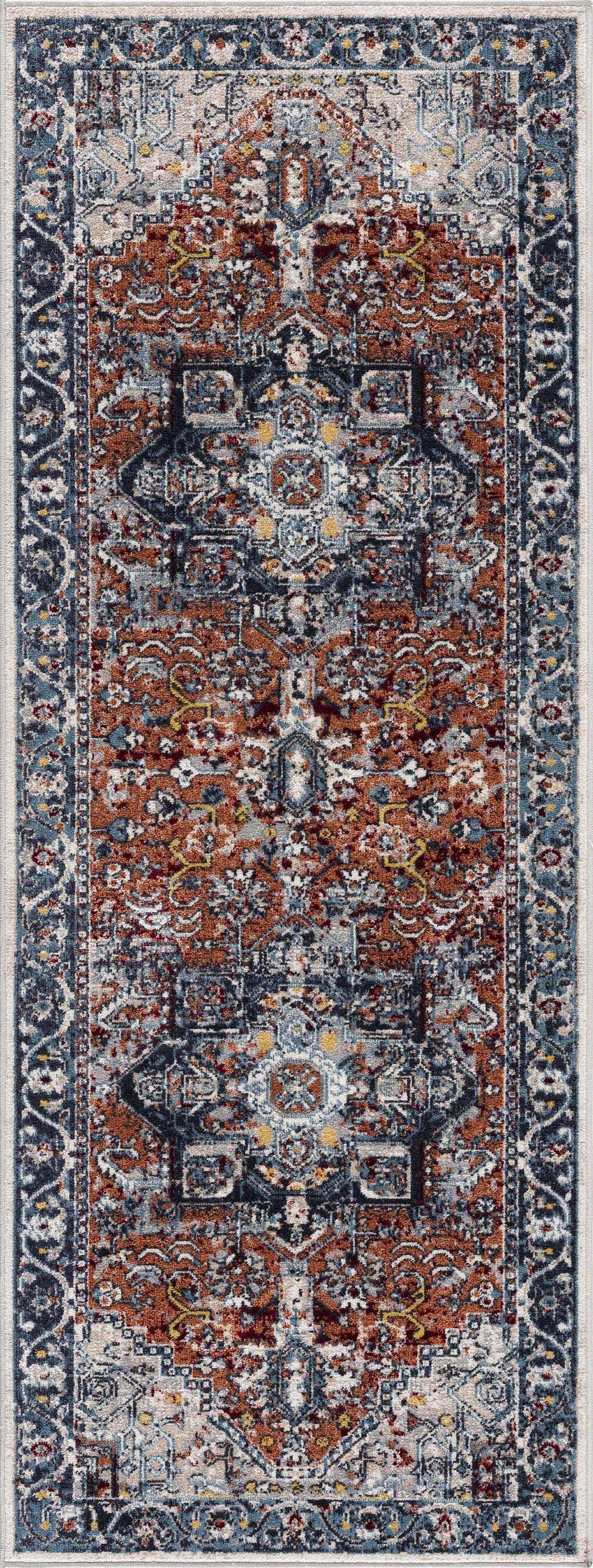 Blue Terra Cotta Cream Persian Area Rug X24492