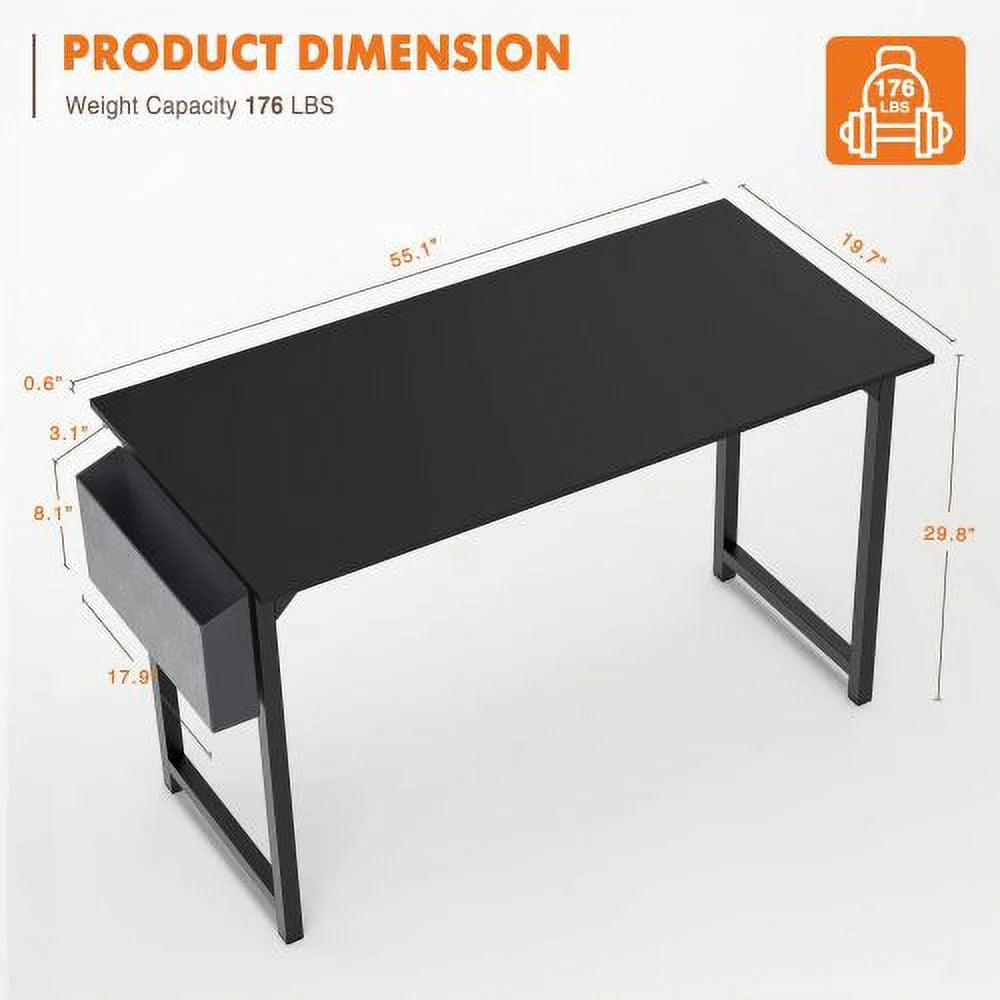 Black 55 Inch Wooden Office Desk with Storage J5406