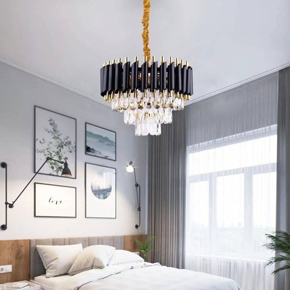Black 3-Tier Crystal Chandelier L7488