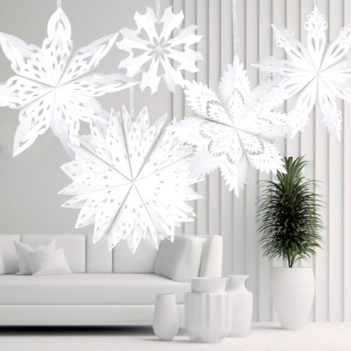 5 Pack Christmas Paper Snowflake Lanterns with LED Light D448369