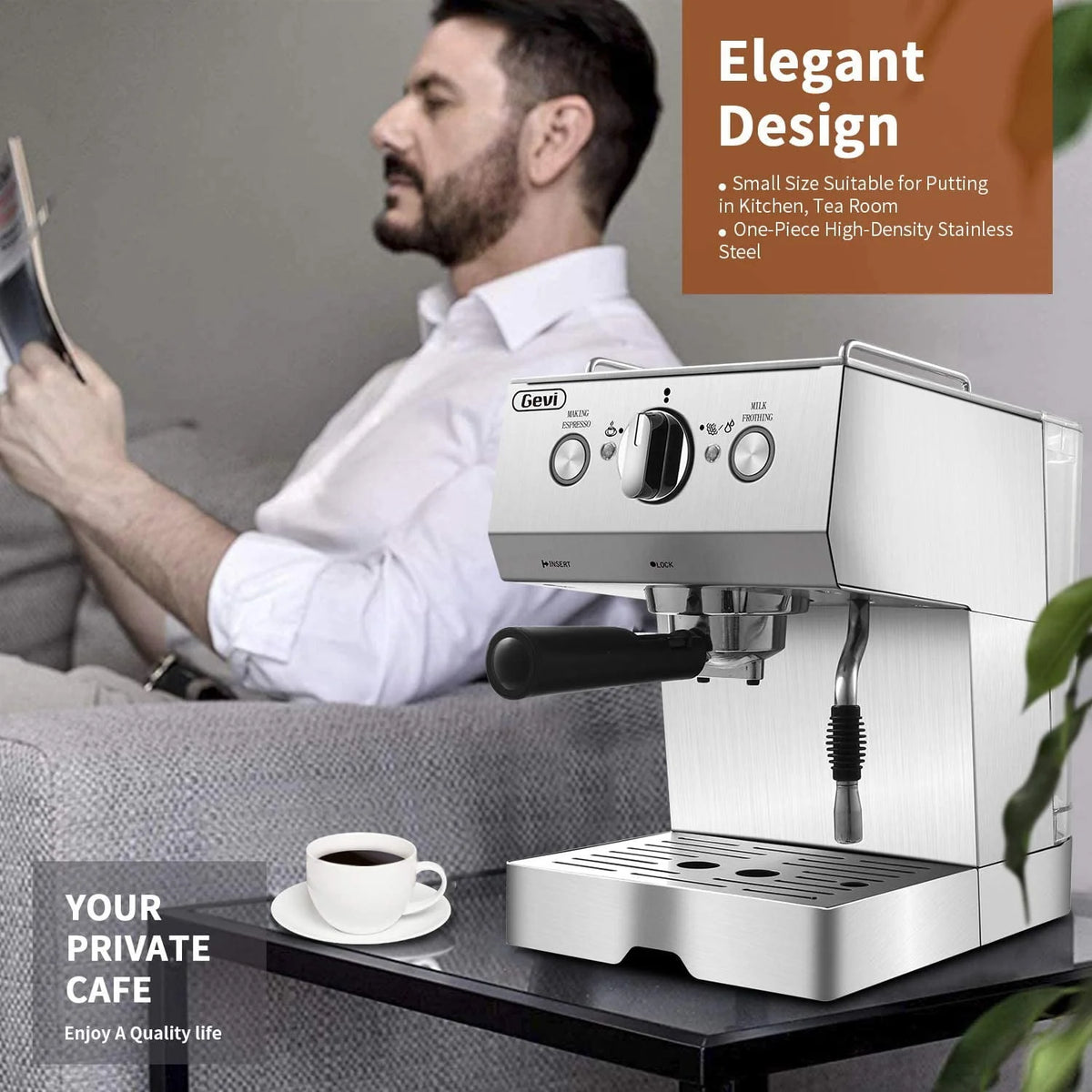 Silver Stainless Steel 15 Bar Espresso Machine J2313
