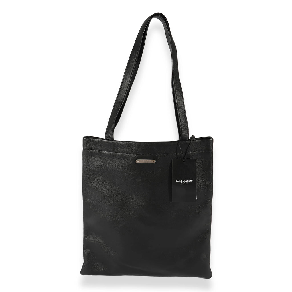 Black Calfskin Flat Shopping Tote G5830