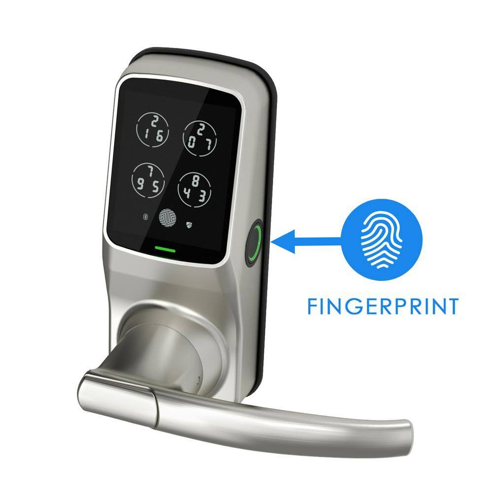 Satin Nickel Smart Touchscreen Door Latch Lock with Fingerprint and Bluetooth H7020