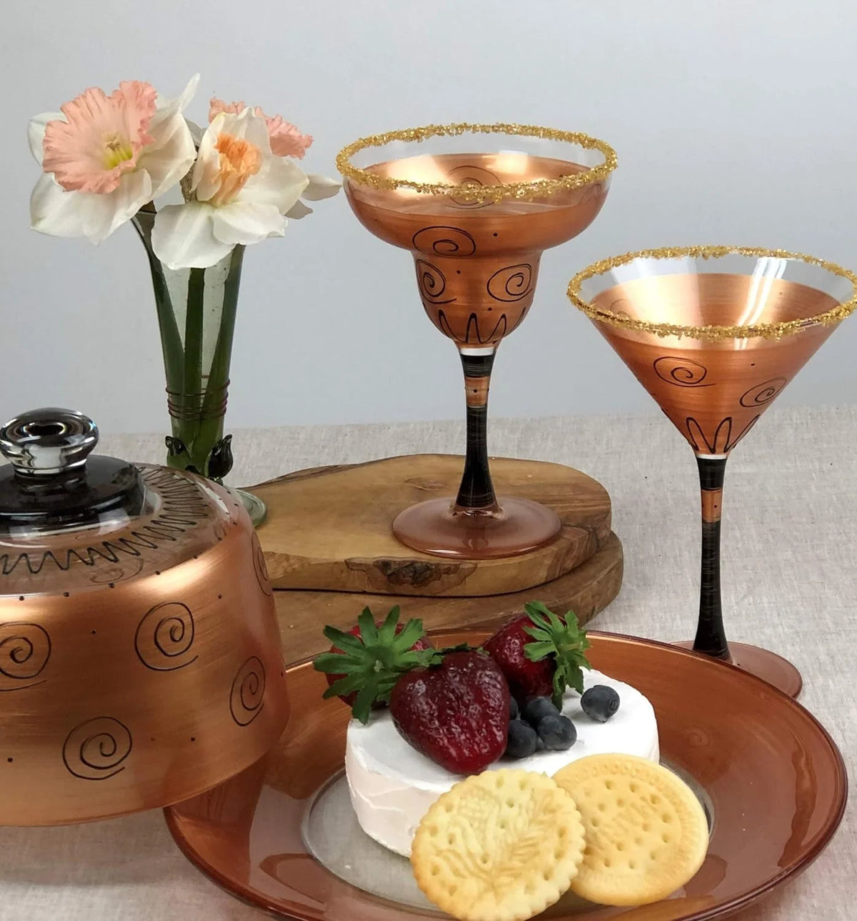 Hand Painted Martini Glasses Set Of 2 Gold L243632